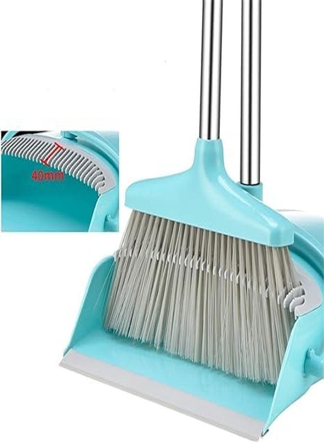 Trady Plastic Long Handle Dustpan and Brush Set Comb Toothed Household Soft Fur Broom for Sweeping & Cleaning Rotating and Folding Storage (Blue) - Image 3